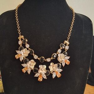 Flower statement necklace Bib Collar piece 20" with 3" ext